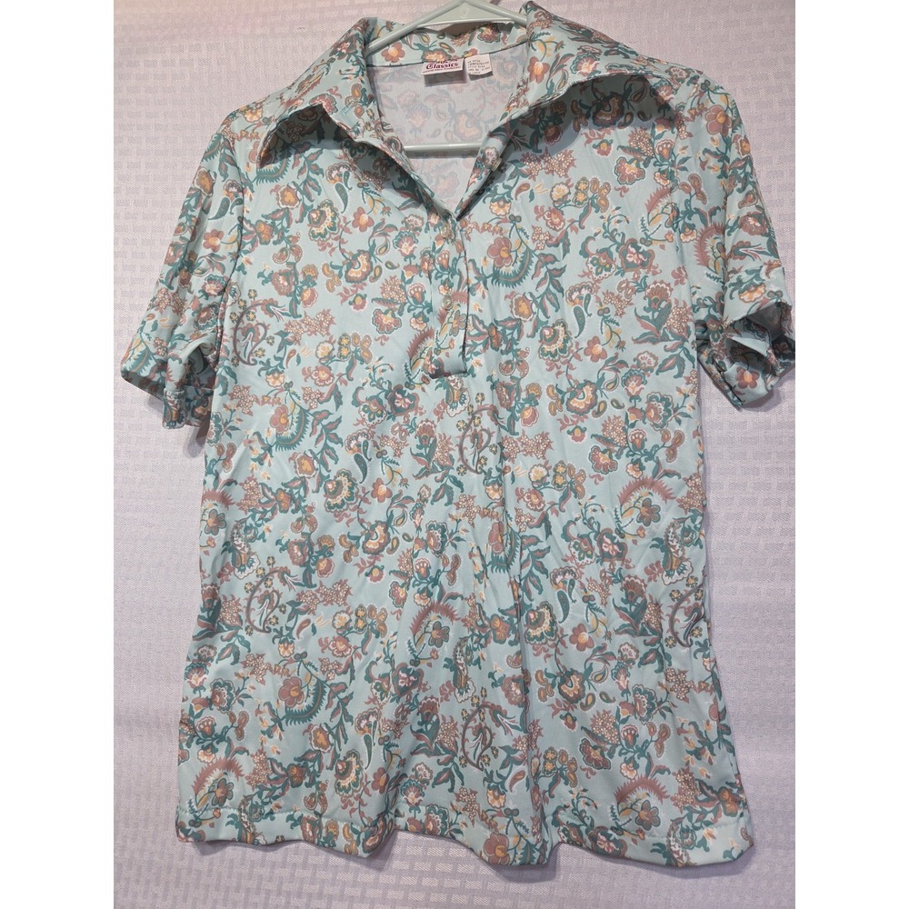 Vintage Jayson Classics Floral Blouse XL 100% Polyester Short Sleeve Retro...